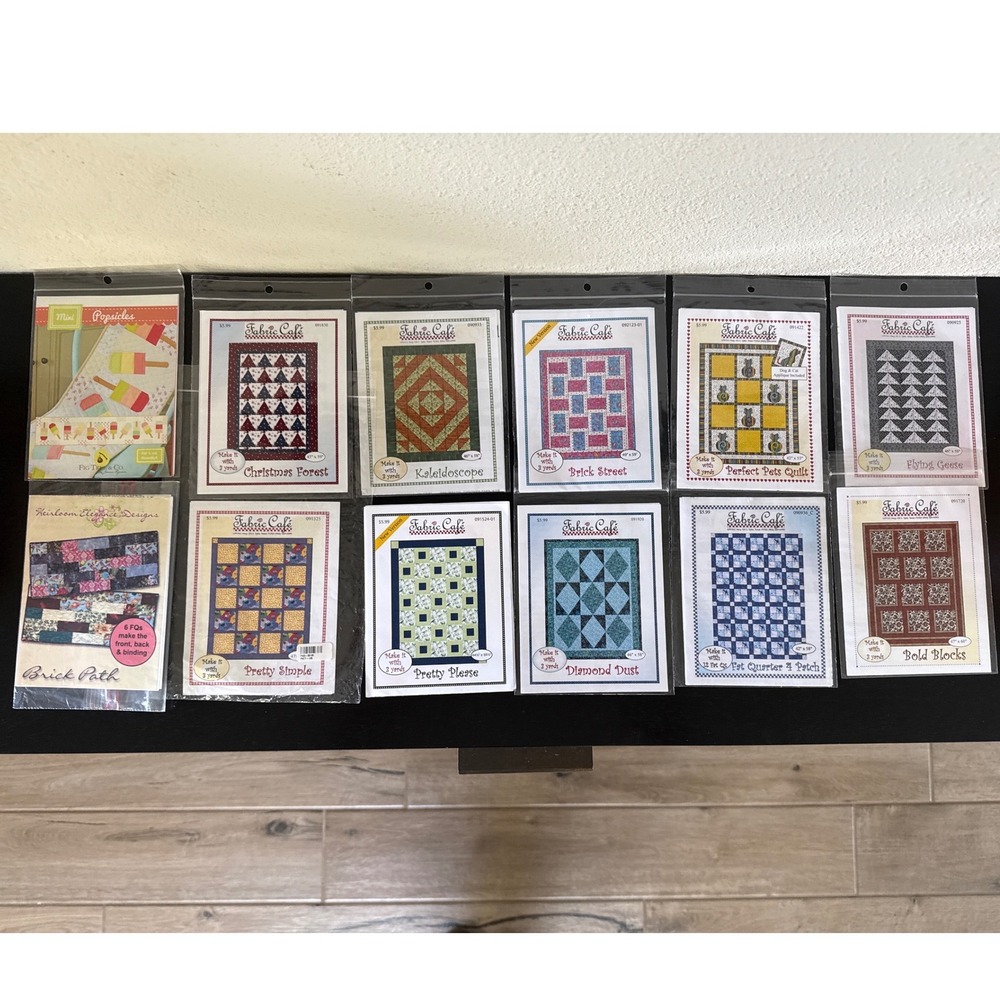 Fabric Cafe Quilting Patterns Lot of 12 Mixed Designs Multicolor 3 Yard Quilts
